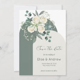 Salie & Witte Rozen Boog Frame Save-the-Date  Kaart