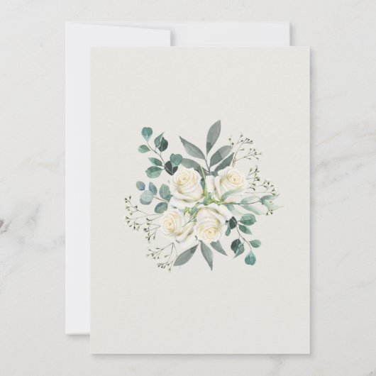 Salie & Witte Rozen Boog Frame Save-the-Date  Kaart (Achterkant)