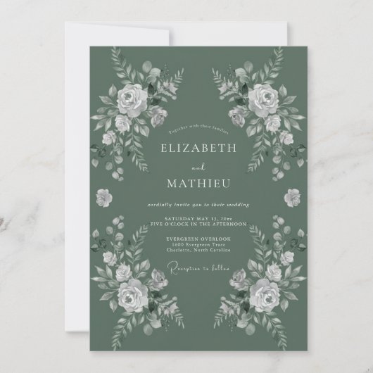 Salie Witte Rozen Bruiloft Kaart (Voorkant)