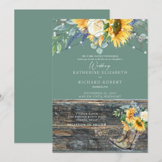 Salie Zonnebloem Rustieke Houten Laarzen Lichten Kaart (Voorkant / Achterkant)