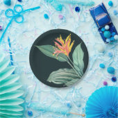 Saliebladeren Tropische Bloem op Donker Teal Papieren Bordje (Feest)