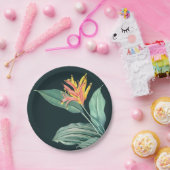 Saliebladeren Tropische Bloem op Donker Teal Papieren Bordje (Feest)