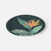 Saliebladeren Tropische Bloem op Donker Teal Papieren Bordje (Gekanteld)