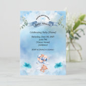 Salieblauwe babyshoweruitnodiging 🌿🍼 (Staand voorkant)