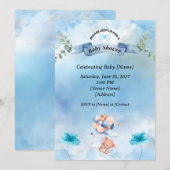 Salieblauwe babyshoweruitnodiging 🌿🍼 (Voorkant / Achterkant)