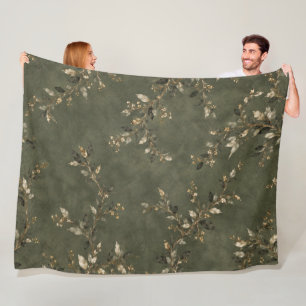 Saliegroen botanisch werpdekbed fleece deken