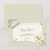 Saliegroen en witte waterverf bloem bedankkaart (Voorkant / Achterkant)