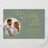 Saliegroen Foto Huwelijk Save The Date Folie Uitnodiging (Voorkant)