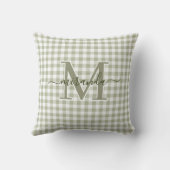 Saliegroen geruit kussen met monogram (Achterkant)