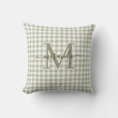 Saliegroen geruit kussen met monogram (Voorkant)