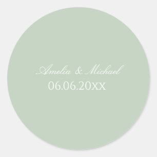 Saliegroen minimalistisch save the date ronde sticker