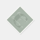 Saliegroen Monogram Script Trouw Namen Chic Servet (Hoek)