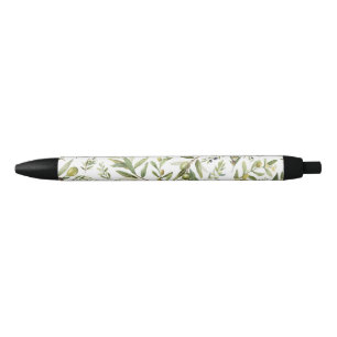 Saliegroene Aquarel Franse Landelijke Chic Olijven Zwarte Inkt Pen