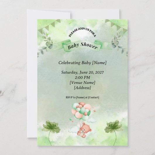Saliegroene baby shower uitnodiging (Voorkant)