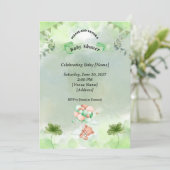 Saliegroene baby shower uitnodiging (Staand voorkant)