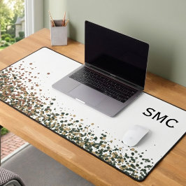 Saliegroene en terracotta abstracte stip monogram bureaumat