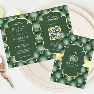 Saliegroene Geplooide Patroon QR Code Moslim Bruil