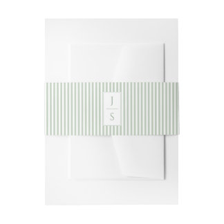 Saliegroene gestreepte monogram bruids tailleband uitnodigingen wikkel