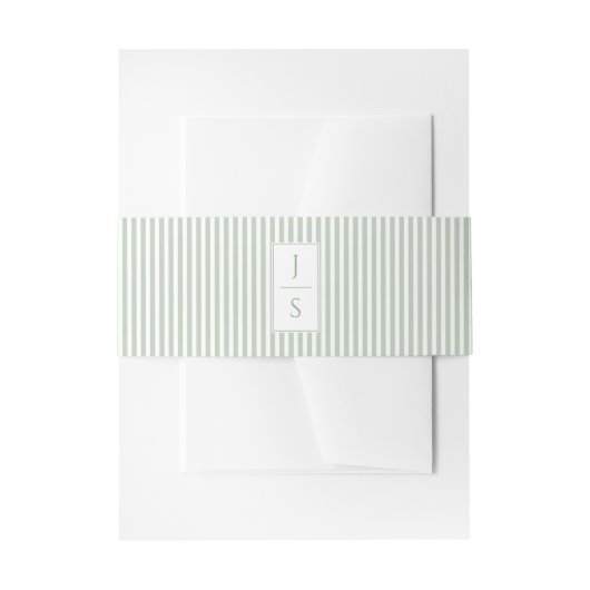 Saliegroene gestreepte monogram bruids tailleband uitnodigingen wikkel (Voorkant Voorbeeld)