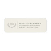 Saliegroene gestreepte monogram huwelijksretouradr etiket (Voorkant)