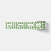 Saliegroene Gingham Harten Aangepaste Koppel Namen Satijnen Lint (Voorkant)