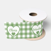 Saliegroene Gingham Harten Aangepaste Koppel Namen Satijnen Lint (Spoel)