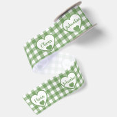 Saliegroene Gingham Harten Aangepaste Koppel Namen Satijnen Lint (Achterkant)