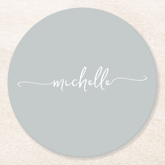 Saliegroene monogram naam script handtekening ronde kartonnen onderzetter (Voorkant)