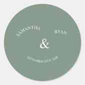 Saliegroene Ronde Trouwsticker Sticker (Voorkant)