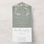 Saliegroene snoerlampen gebladerte bruiloft all in one uitnodiging (Binnen)