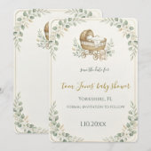 Saliegroene wieg baby shower save the date (Voorkant / Achterkant)