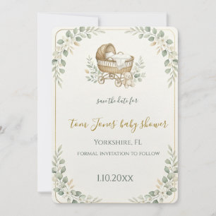 Saliegroene wieg baby shower save the date