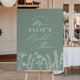 Saliegroene Wilde Bloem Bruidsbruiloft Welkomstbor Poster