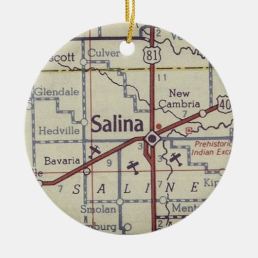 Salina Kansas  kaart Keramisch Ornament (Voorkant)
