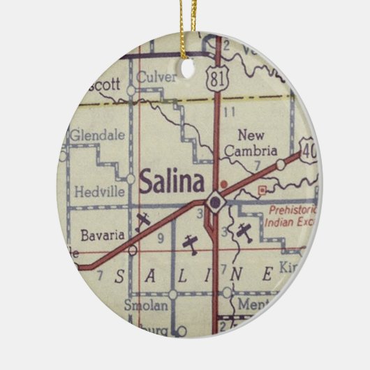 Salina Kansas  kaart Keramisch Ornament (Links)