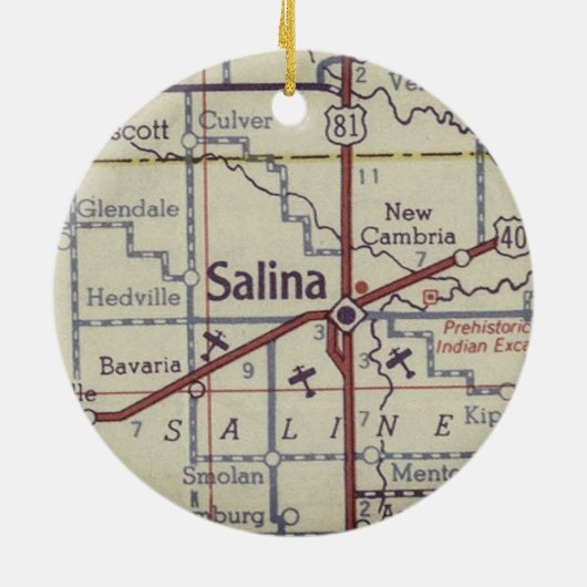 Salina Kansas  kaart Keramisch Ornament (Achterkant)