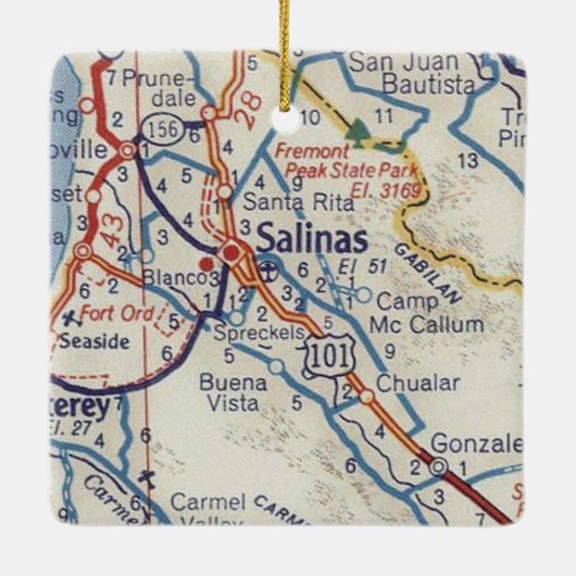 Salinas CA 50's Map Keramisch Ornament (Achterkant)