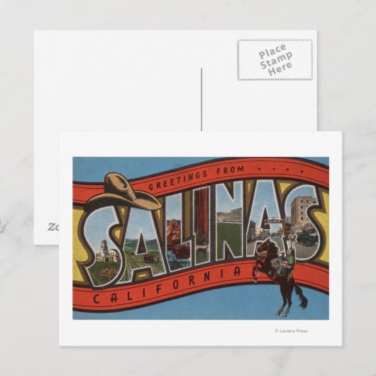 Salinas, Californië - Grote Letter-scènes - Rode Briefkaart (Voorkant / Achterkant)