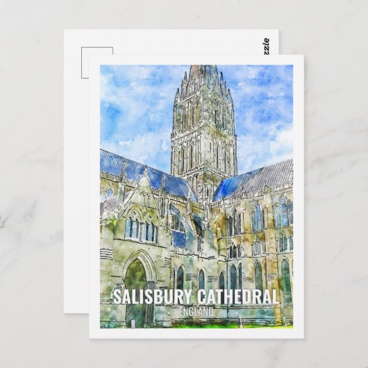 Salisbury Cathedral Travel Place Waterverf Briefkaart (Voorkant / Achterkant)