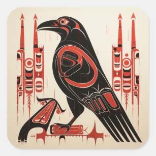 Salish inheemse pacific noordwestelijke kunststijl vierkante sticker