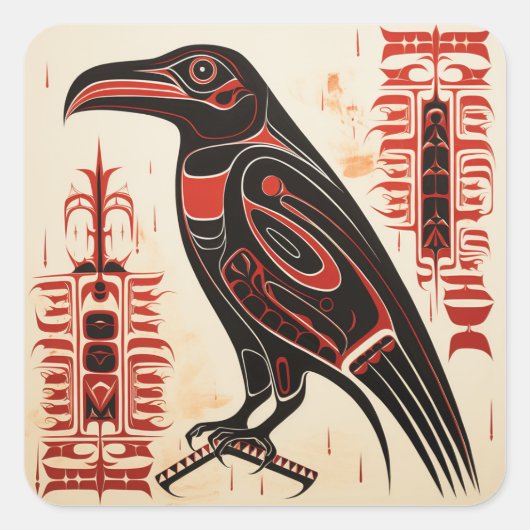 Salish inheemse pacific noordwestelijke kunststijl vierkante sticker (Voorkant)