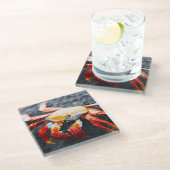 Sally lightfoot krab op een zwarte lavegrots glazen onderzetter (Schuin)