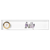 Sally, Name, Logo, Desk Name Bord with Clock. Naambordje (Voorkant)
