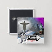 Sally the Penguin Square Rounding the Horn Pin Vierkante Button 5,1 Cm (Voorkant /achterkant)