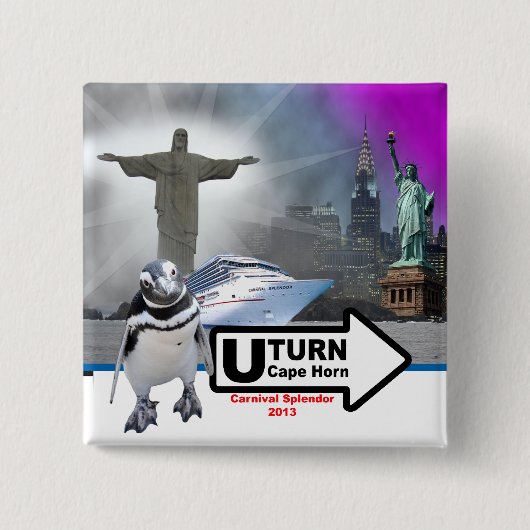 Sally the Penguin Square Rounding the Horn Pin Vierkante Button 5,1 Cm (Voorkant)