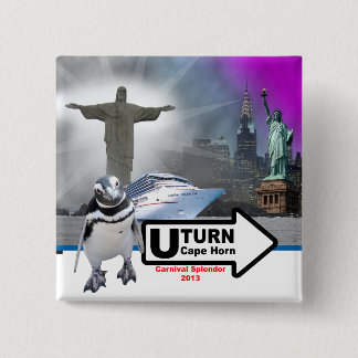 Sally the Penguin Square Rounding the Horn Pin Vierkante Button 5,1 Cm