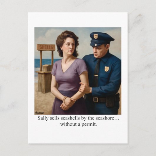 Sally verkoopt schelpen aan de kust briefkaart (Voorkant)