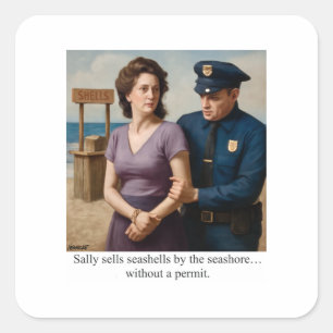 Sally verkoopt schelpen langs de kust vierkante sticker