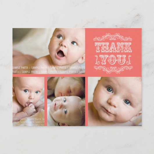  Salmon 4 Foto Baby Bedankt Post Kaart (Voorkant)