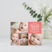  Salmon 4 Foto Baby Bedankt Post Kaart (Staand voorkant)